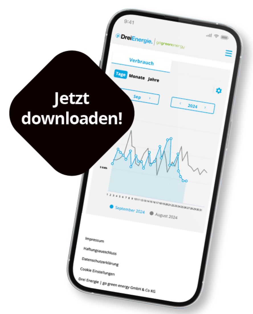 Smart Phone mit einem Screenausschnitt vom Energieverbrauch im Kundenportal