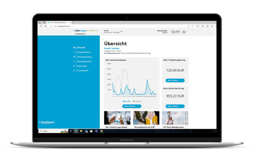 Laptop mit Screenausschnitt von der Kundenportal Übersichtsseite